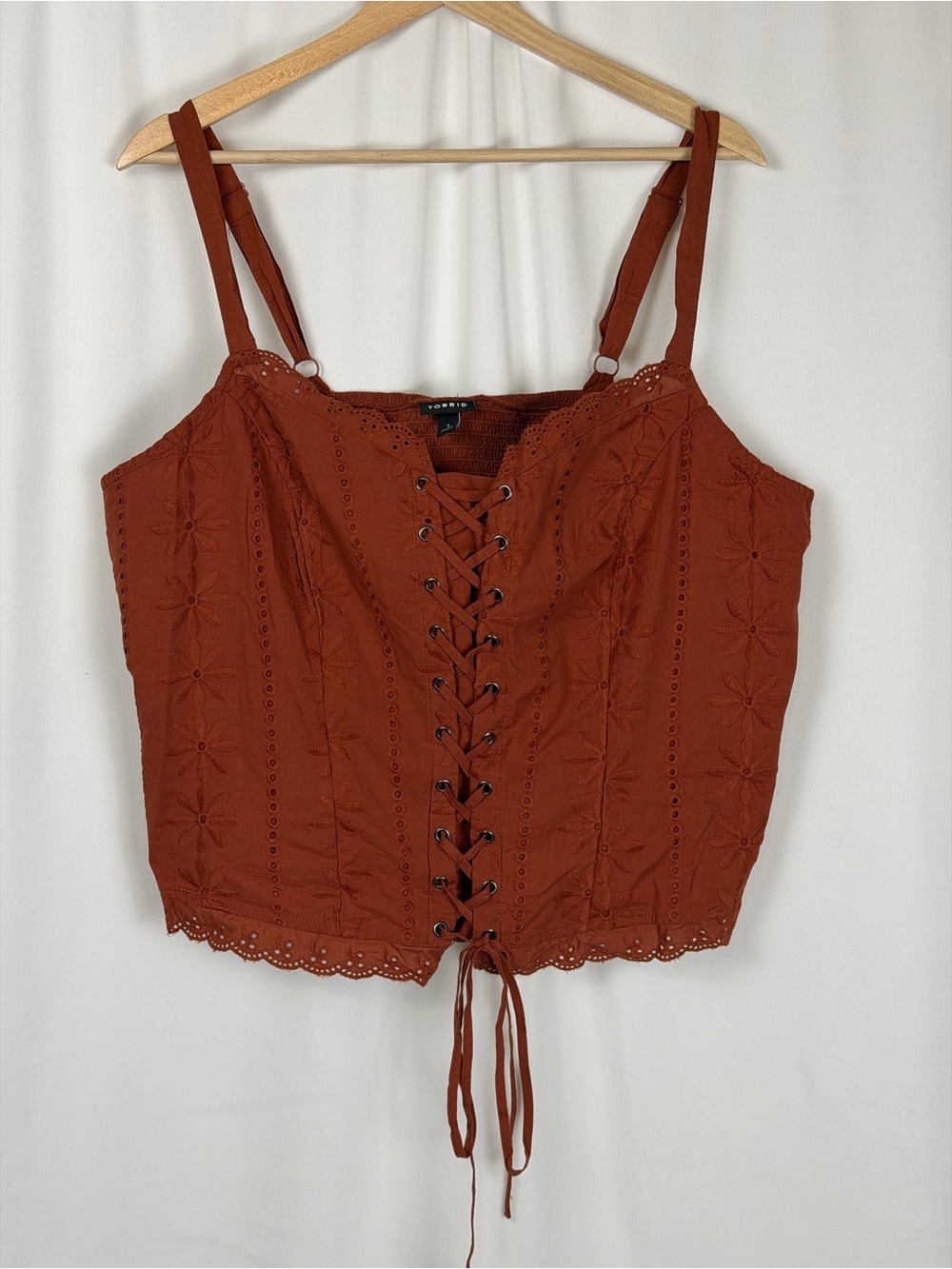 Torrid Roasted Russet Lace-Up Eyelet Bustier Corset Cami Top Plus Size 1